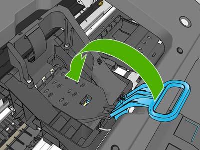 6. Verifique se a extremidade da alça azul prende o loop no lado próximo ao carro. 7. Abaixe a alça sobre a tampa do cartucho. Tinta e cabeç.