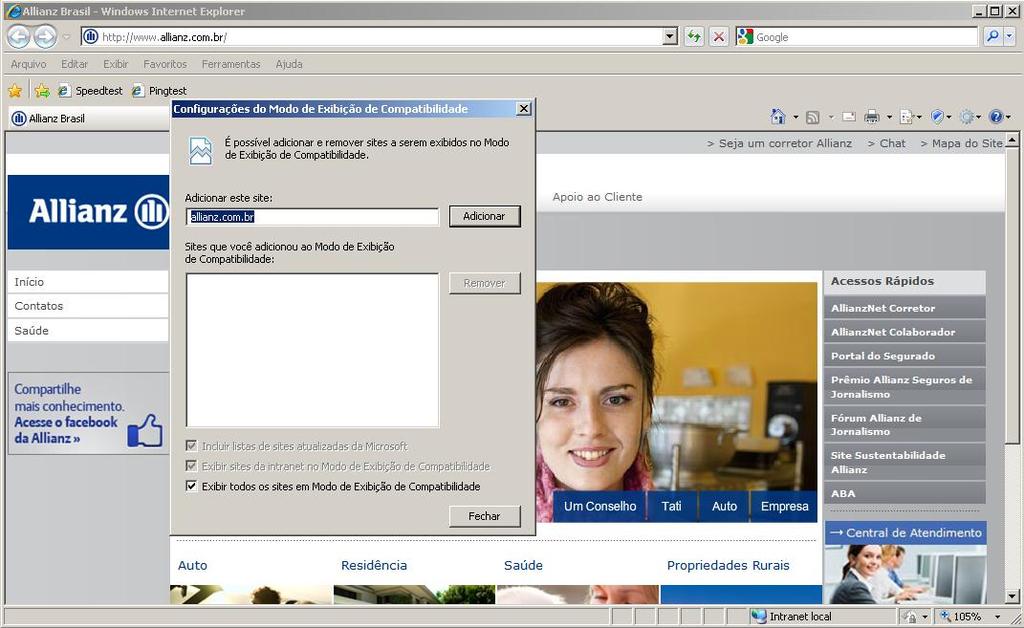 Configurações Internet Explorer Versão 8 Marque a última opção da tela ao lado