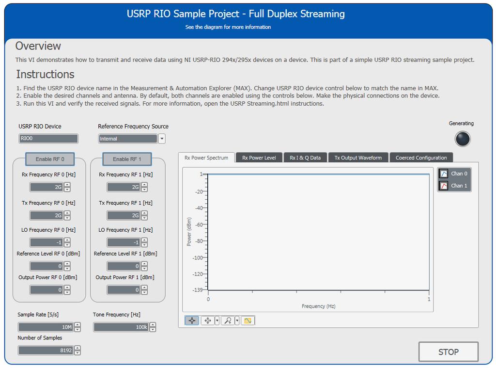 NI USRP (292x/293x) Exemplos de