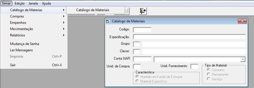 1 - Catálogo de material: Permite a consulta ao Catálogo de Materiais Específicos