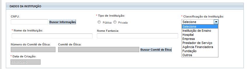 O CNPJ só será obrigatório se a Instituição NÃO for vinculada a nenhuma outra Instituição.