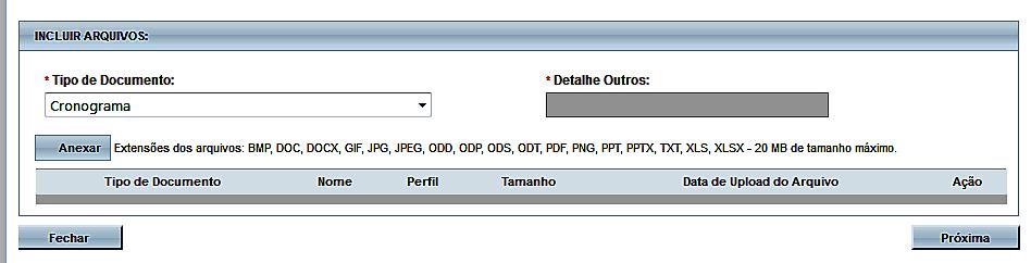 OBS: Fique atento ao nome definido para os arquivos carregados, caso o usuário tente anexar arquivos com caracteres especiais (/,~, ç, acentos, pontuação) o sistema