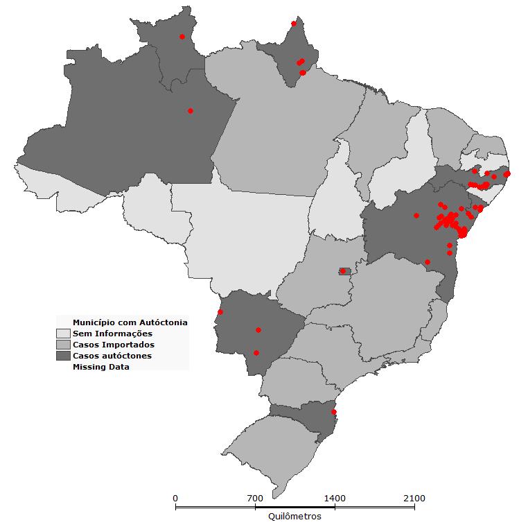 Situação epidemiológica Chikungunya, 2014-2015 UF sem registro UF com casos importados UF com casos autóctones Municípios com autoctonia