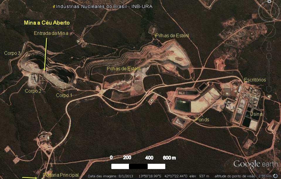 Figura 1.2: Imagem de satélite mostrando as principais instalações da INB-URA.