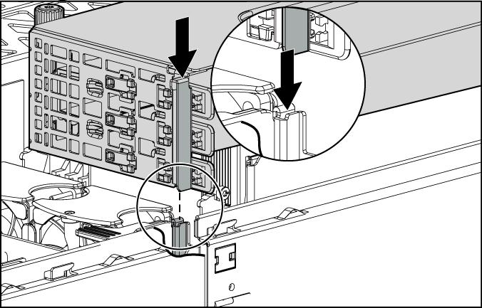 Instalar o compartimento riser PCI CUIDADO: Para evitar danos ao servidor ou às placas de expansão, desligue o equipamento e desconecte os cabos de alimentação CA antes de remover ou instalar o