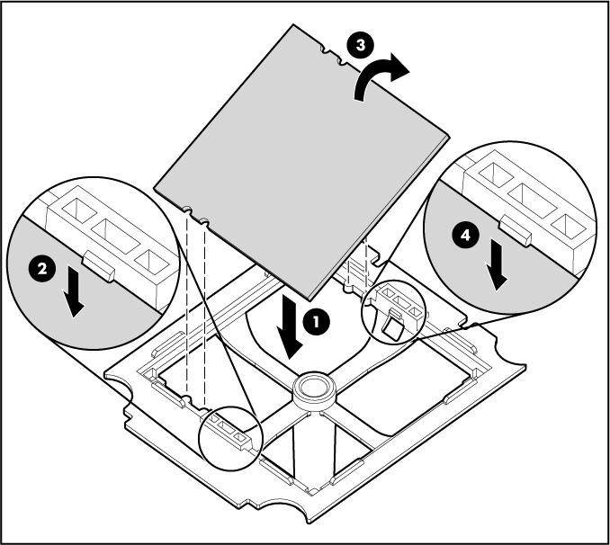 8. Se o processador não estiver no interior da ferramenta de instalação, insira-o novamente na ferramenta com cuidado. 9.