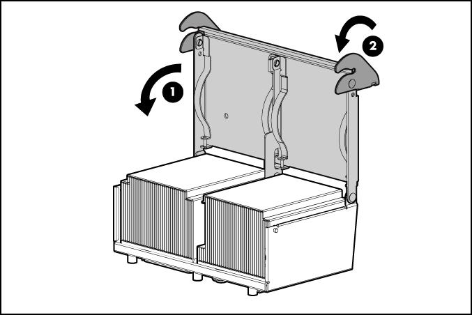 14. Feche o suporte de retenção do dissipador de calor. 15. Instale a placa defletora de ar (Instalar a placa defletora de ar na página 23). 16.