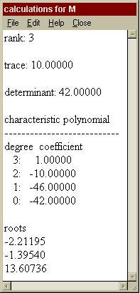Figura 11 Notamos através da figura 11 que o traço e o determinante de uma determinada matriz M são respectivamente, dez e quarenta e dois.