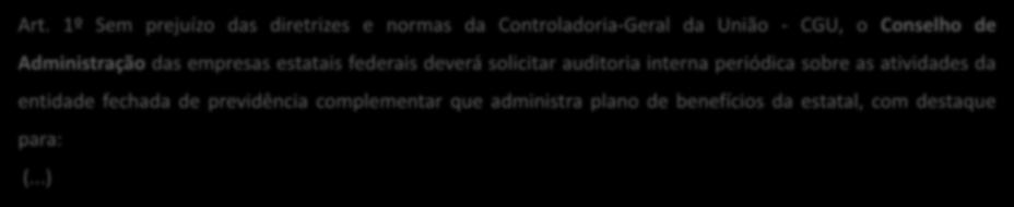 Administração das empresas estatais federais deverá solicitar auditoria interna periódica sobre as