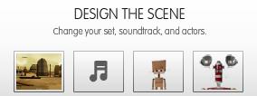 7. Em baixo, do lado esquerdo, surge Design the Scene (figura 7) onde deve ser escolhido o cenário, o som ambiente e a voz das personagens. Figura 7. Opções disponíveis para configurar a cena. 8.