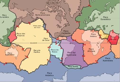 placas de menores dimensões (figura 3). O movimento dessas placas, formam cordilheiras meso-oceânicas, cadeias montanhosas, até fenômenos naturais, como terremotos e tsunamis, entre outros. Fig.