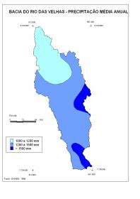 Figura 3.2: Precipitação média anual na bacia do Rio das Velhas Figura 3.3: Temperatura média anual na bacia do Rio das Velhas 3.