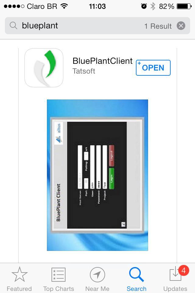 Baixando e Instalando BluePlantClient para ios Na Apple Store busque por BluePlantClient, faça o download e instale.