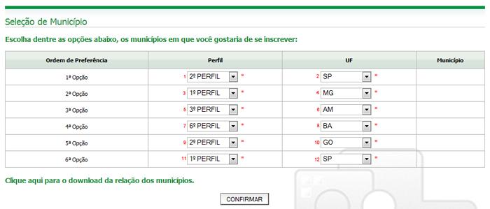 4) Após salvar as informações anteriores, o sistema solicitará os municípios aos quais gostaria de efetuar a inscrição: (Fig.