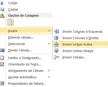 Inserir linhas/