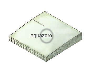 Aquazero é a placa de cimento Portland, mais leve graças aos inertes minerais, fibro-reforçada com rede de fibra de vidro em ambos os lados.