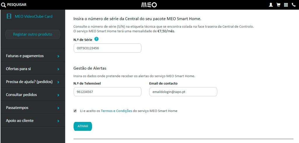 o código de acesso da Central MEO Smart Home está visível na etiqueta técnica da Central (campo access code) conforme indicado na imagem.