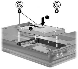 11. Levante a unidade de disco rígido (3), retirando-a do respectivo compartimento. Para instalar uma unidade de disco rígido: 1.