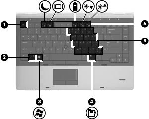 Teclas NOTA: Consulte a ilustração mais parecida com o seu computador. Componente Descrição (1) Tecla esc Apresenta informações do sistema quando premida em combinação com a tecla fn.