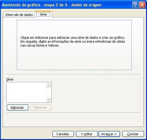 Figura 83- Assistente gráfico - 2a etapa Em alguns casos o Excel automaticamente adiciona as