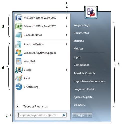 Alguns comandos do menu Iniciar têm uma seta para a direita, significando que há opções adicionais disponíveis em um menu secundário.