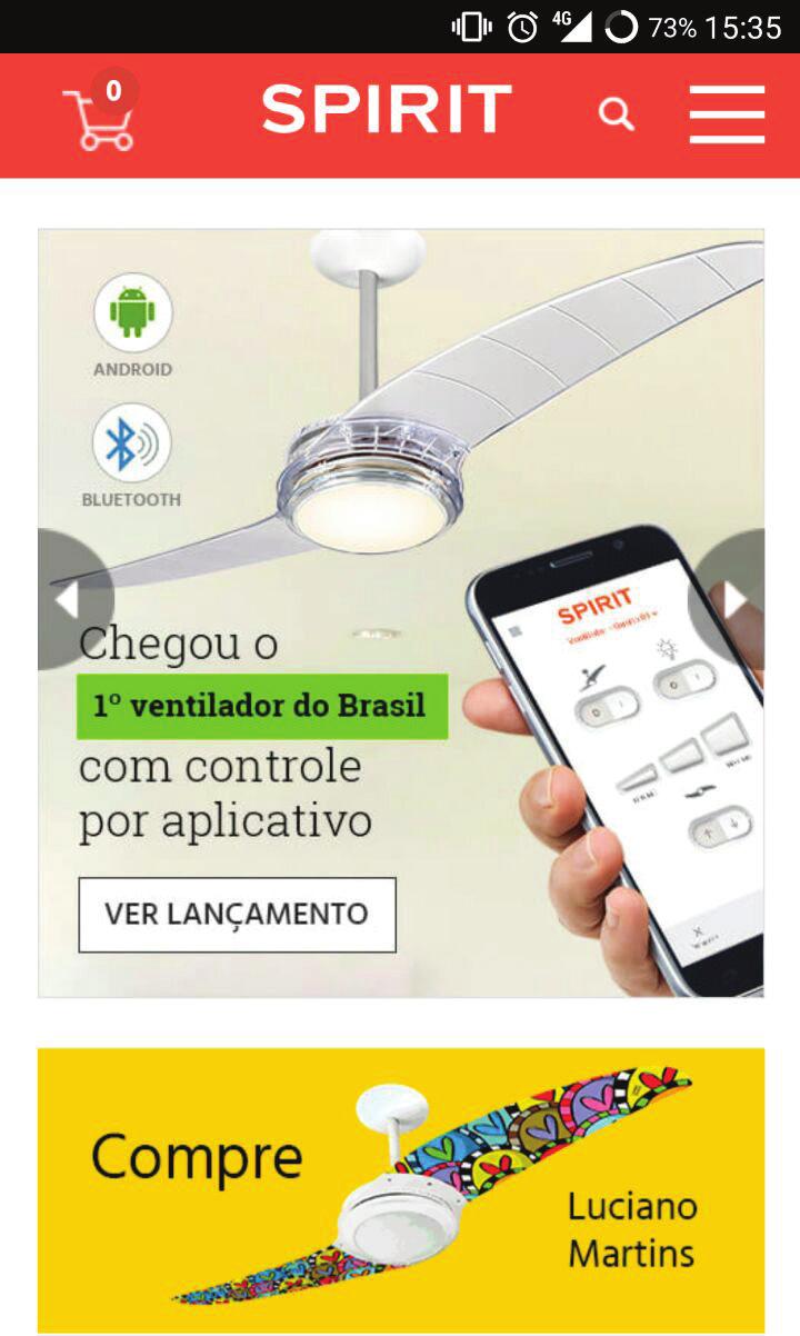 Ao iniciar o app Controle Spirit, você pode visitar a loja virtual SPIRIT e ser direcionado para o site SPIRIT, ou acessar o controle remoto e ter todas as