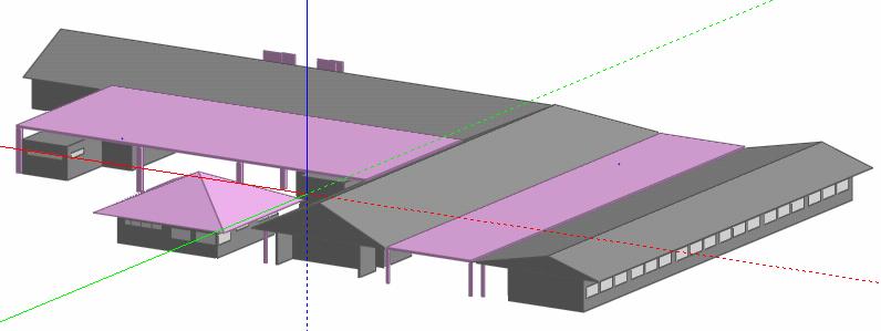 Figura 4 Modelagem do Conjunto duplo de salas voltado para um corredor de circulação e com área coberta central.