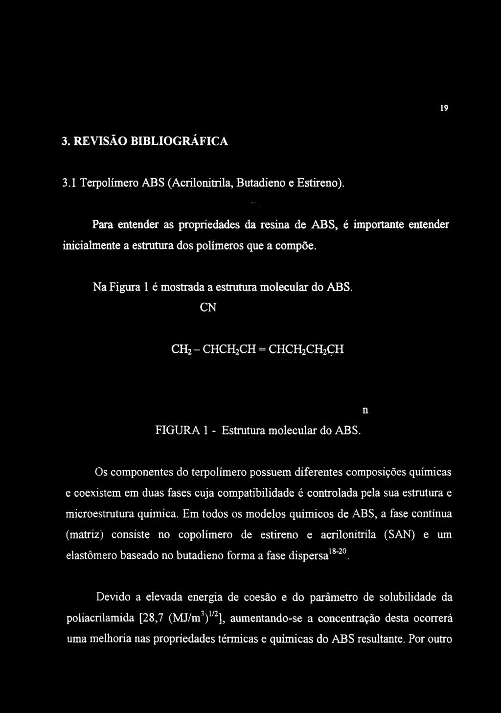 19 3. REVISÃO BIBLIOGRÁFICA 3.1 Terpolímero ABS (Acrilonitrila, Butadieno e Estireno).