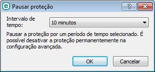 Pausar proteção - Exibe a caixa de diálogo de confirmação que desativa a Proteção antivírus e antispyware, que protege contra ataques de sistema malicioso controlando arquivos e a comunicação via web