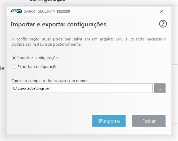 As etapas para exportar uma configuração são muito semelhantes. Na janela principal do programa, clique em Configuração > Importar e exportar configurações.
