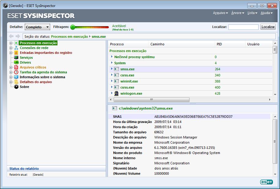 5.5.1.1 Iniciando ESET SysInspector Para iniciar o ESET SysInspector, basta executar o arquivo executável SysInspector.exe obtido por download no site da ESET.