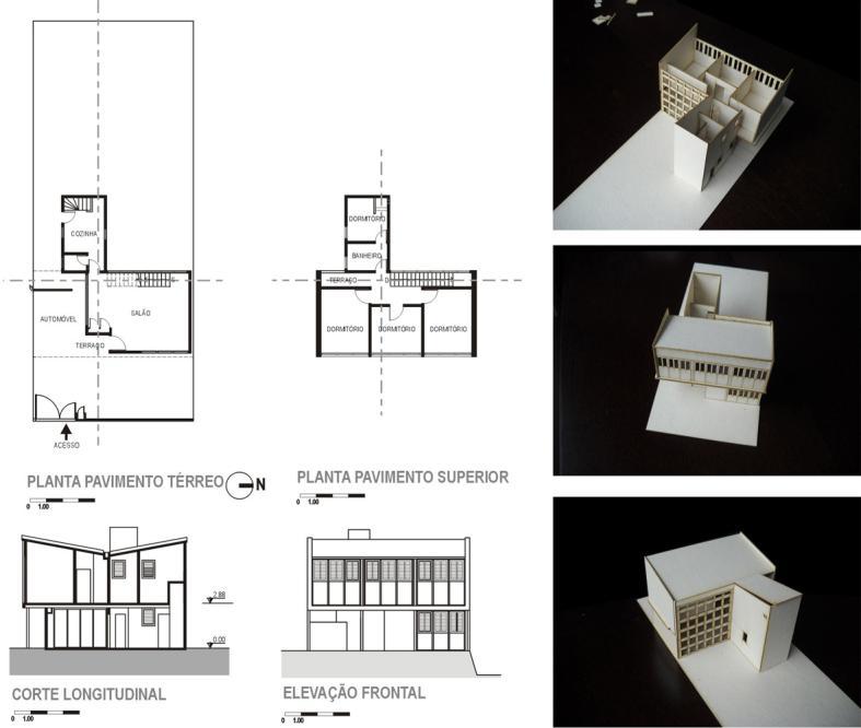 Figura 27: Planta, corte e elevação projeto para residência Léo Ribeiro de Moraes