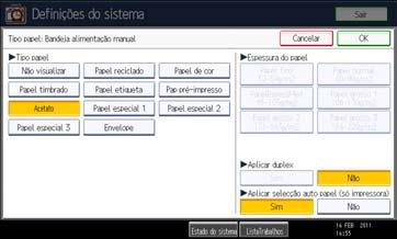 Prima [Acetato] na área [Tipo papel] quando colocar acetatos.