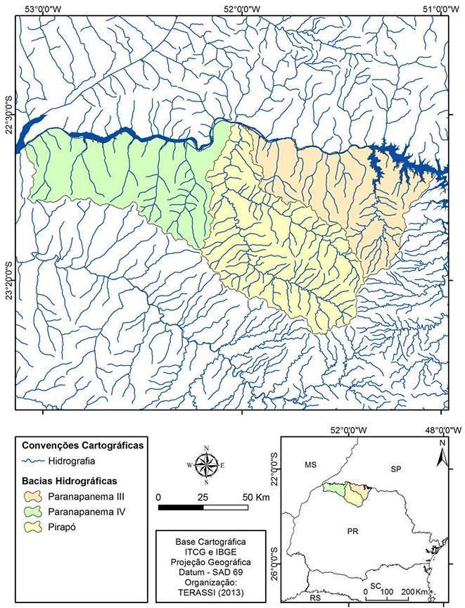 Figura 1 - Localização da unidade hidrográfica Pirapó, Paranapanema III e IV- PR.