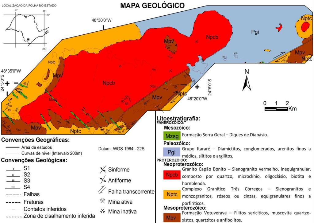 Figura 8. Mapa geológico da região de Capão Bonito (Bolonini & Godoy, 2010).