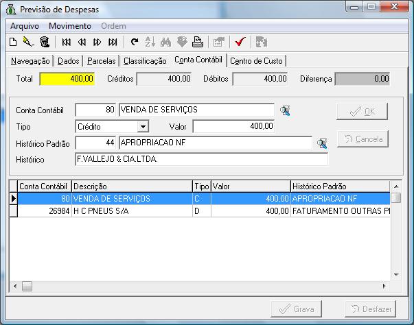 6 Total: Créditos: Débitos: Diferenças: O sistema trará automaticamente o valor total do documento. O sistema trará automaticamente o valor do crédito do documento.