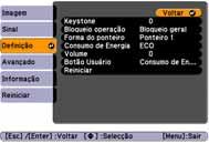 Aspecto Define a relação de aspecto da imagem (proporção largura para altura). Consulte a página 43 para obter mais informações.