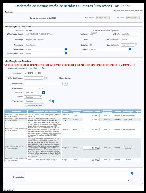 Abaixo segue a tela da DMR que se abre para o preenchimento e cujo detalhamento se encontra no item 4.2 que segue.