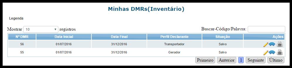 lista de DMRs já salvas no sistema e que estarão aptas a serem enviadas