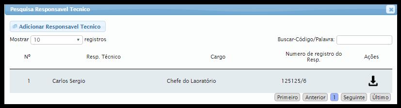 TL 100 Selecione o nome do Responsável Técnico e clique em cima do nome para selecioná-lo.