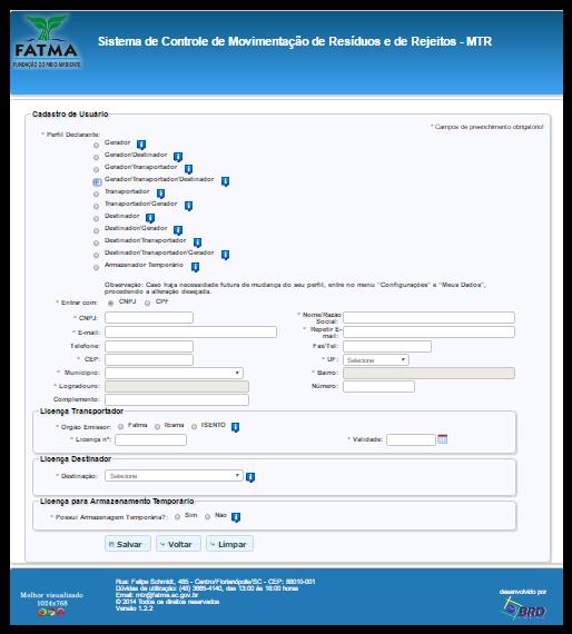 Em seguida você deverá fornecer as informações cadastrais do usuário, preenchendo os campos correspondentes.