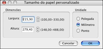 Tamanho do papel é o tamanho da folha real de papel, na qual a tarefa será impressa.