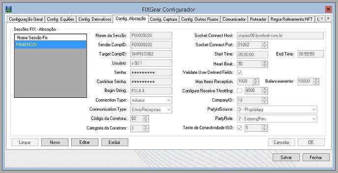3.3 Configuração Alocação permitido editar de CONFIG. ALOCAÇÃO bem como suas particularidades na configuração.