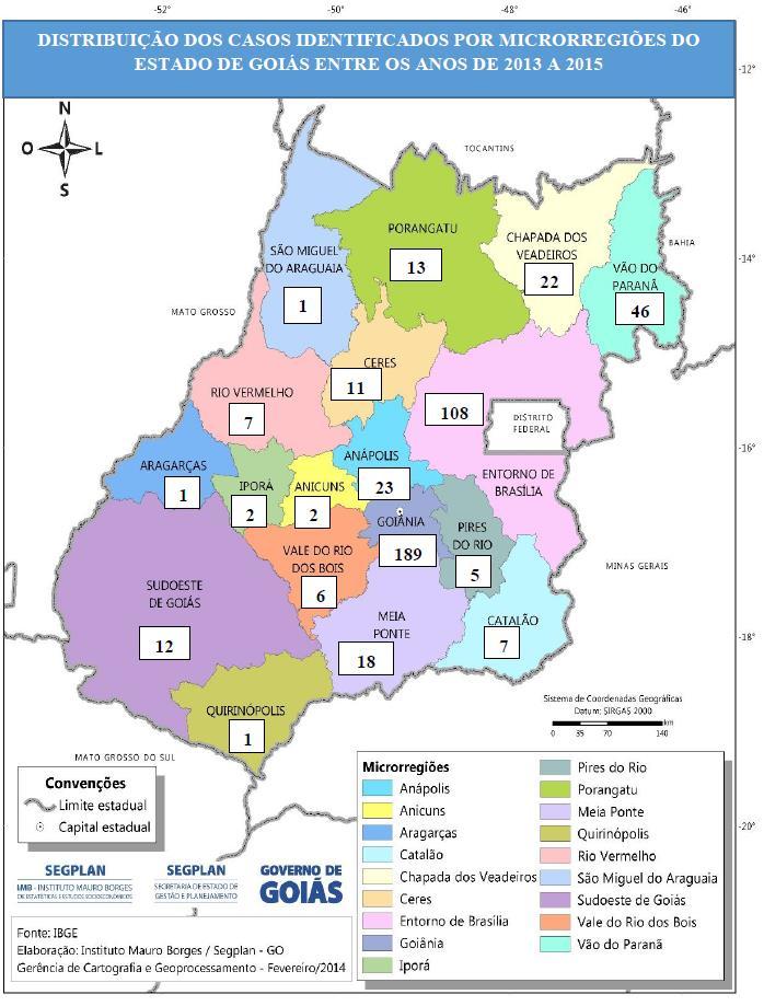 Figura 11 Distribuição por microrregiões do estado de Goiás dos casos de doença de Chagas em