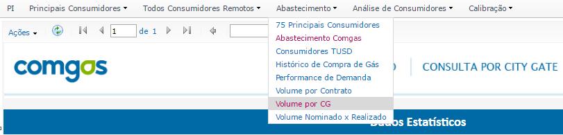 Abastecimento de Gás No grupo de relatórios de abastecimento de gás e possível verificar informações sobre o consumo nos City Gates (Estações de Transferência de Custódia e Odorização do Gás), de