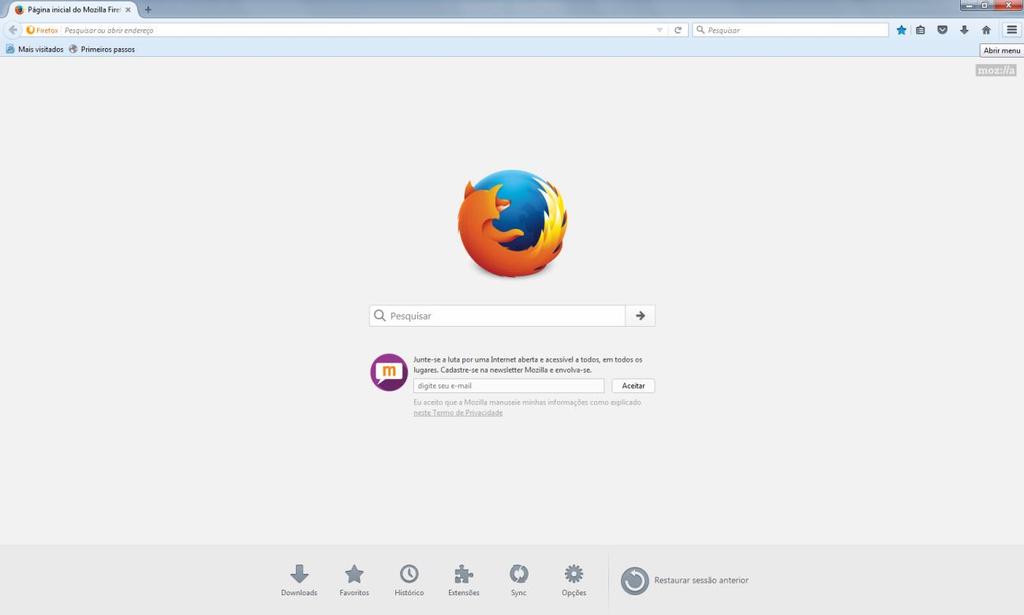 1.4. Desabilitando as atualizações do Mozilla Firefox. Este passo é imperativo para que o Siafi continue funcionando no seu computador 1.4.1. Abra o navegador Mozilla Firefox e clique na opção Abrir menu ( ) no canto superior direito.