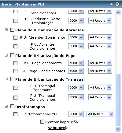 Para selecionar a(s) planta(s) é necessário assinalar com um. Após todos as plantas estarem configuradas e marcadas para serem geradas, é necessário carregar em seguinte.