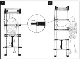 Extensão parcial da escada: Coloque a escada em um terreno firme e plano, mover um pé no degrau mais baixo. O degrau de cima para fora, e verifique se os botões estão travados (Esquema 5).