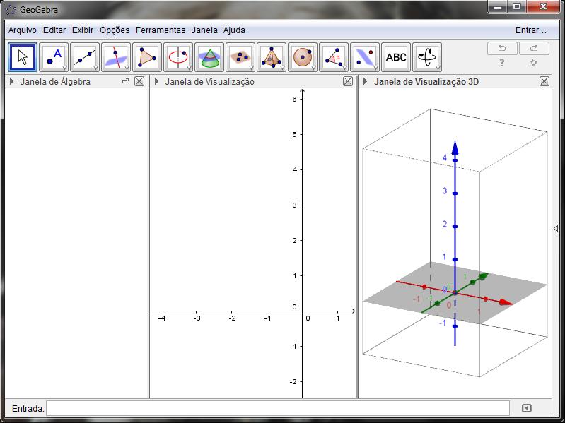 Figura 2: Janelas de álgebra, 2D (visualização) e 3D