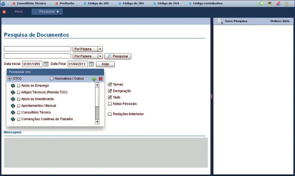 painel Pesquisa de documentos.